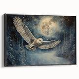 Framed wall art featuring a striking owl design on a black canvas, showcasing intricate details and vibrant colors, ideal for modern home decor.