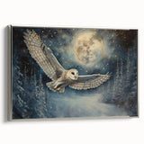 Framed canvas wall art showcasing an intricately designed owl in silver tones, ideal for modern home decor. Perfect for nature lovers and art enthusiasts.