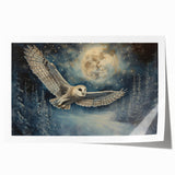 Owl-themed wall art print showcasing intricate designs and vibrant colors, rolled and packaged in a protective cardboard tube, ideal for home decor enthusiasts.