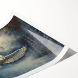 Owl-themed wall art print showcasing a beautifully detailed illustration of an owl perched among vibrant foliage, perfect for nature lovers and home decor enthusiasts.