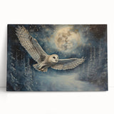 Owl-themed wall art design on stretched canvas, showcasing vibrant colors and intricate details, leaning against a neutral wall, perfect for home decor.