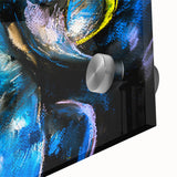 Vibrant close-up of a wall art collection featuring intricately designed parrots on acrylic glass, showcasing bright colors and detailed feathers, perfect for bird lovers.