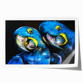 Vibrant wall art print showcasing a colorful parrot design on a textured background, rolled for easy shipping in a protective cardboard tube, perfect for home decor.