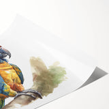 Vibrant rolled print showcasing a colorful collection of tropical birds and parrots, perfect for home decor, displayed in a protective cardboard tube.