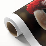 Vibrant rolled canvas wall art showcasing a colorful design of parrots perched on branches against a lush green backdrop, ideal for nature-inspired decor.