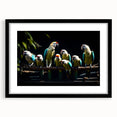 Framed wall art featuring a vibrant parrot design, showcasing colorful tropical birds against a black background, perfect for enhancing home decor.