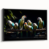 Framed wall art featuring a vibrant parrot design on canvas, showcasing bold colors and intricate details, ideal for enhancing modern home decor.