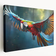 Vibrant stretched canvas wall art featuring colorful parrots in a tropical setting, showcasing intricate details and a lively design ideal for home decor.