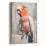 Framed wall art featuring a vibrant collection of parrot designs on canvas, showcasing detailed illustrations with a silver frame that enhances the colorful artwork.