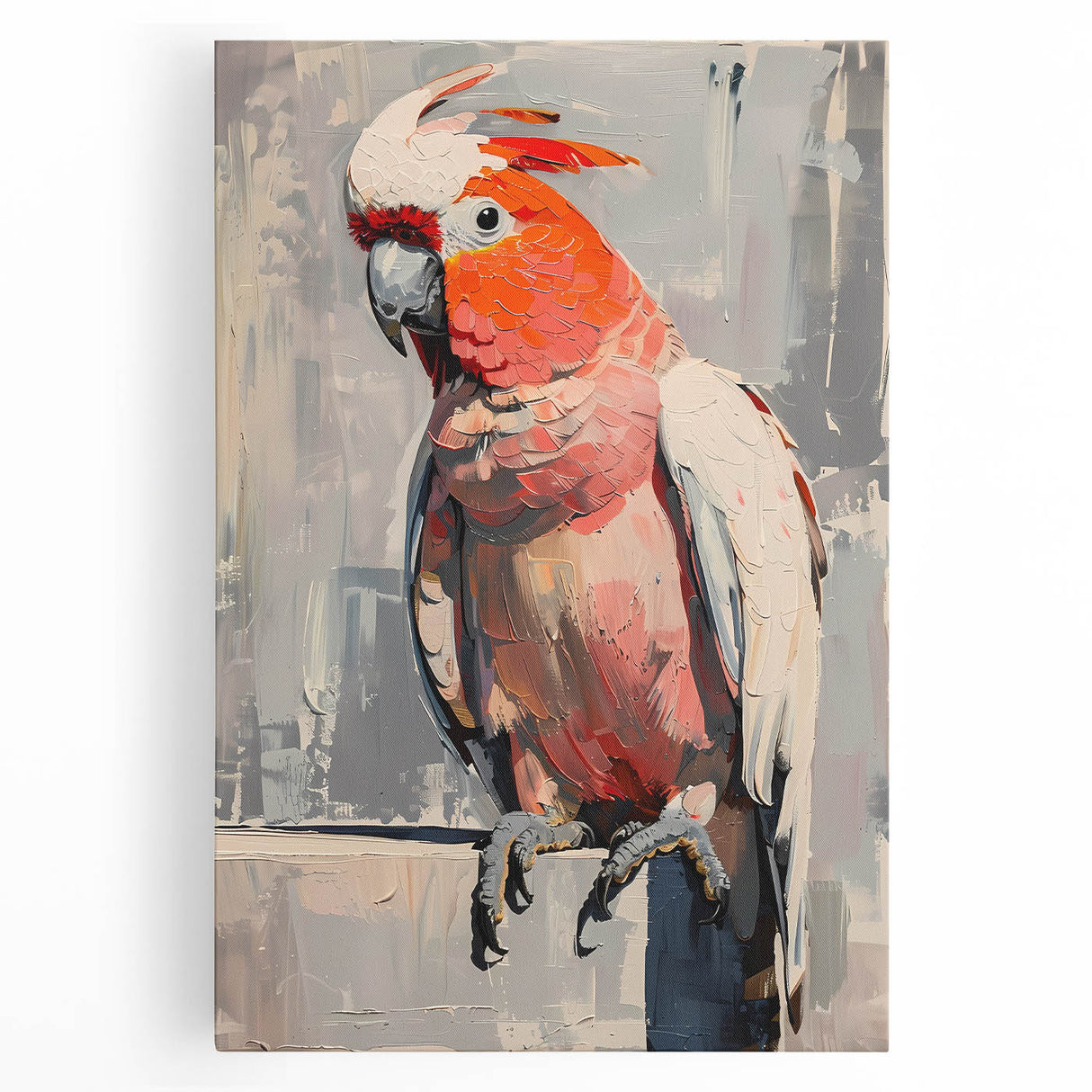 Vibrant wall art showcasing a collection of colorful parrots on stretched canvas, perfect for adding a tropical touch to home decor.