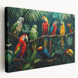 Vibrant stretched canvas wall art featuring a colorful parrot design, showcasing intricate details and textures, ideal for enhancing home decor or office spaces.