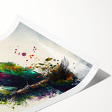 Colorful wall art print featuring a vibrant design of various parrots perched among tropical leaves, showcasing detailed illustrations and a lively color palette, perfect for bird enthusiasts and home decor.