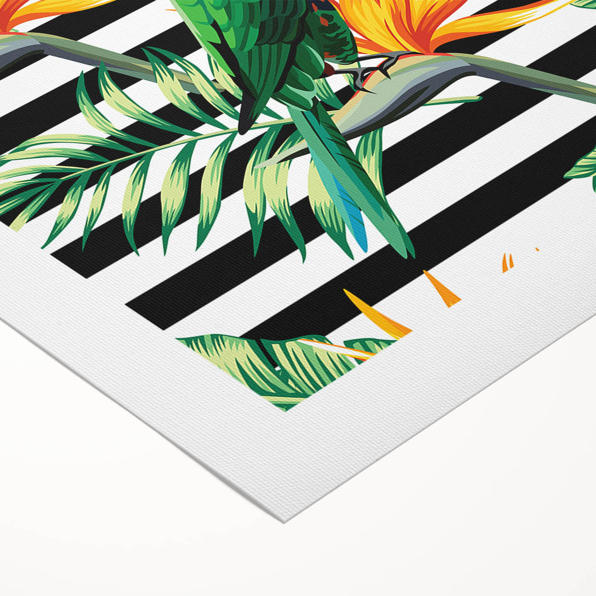 Vibrant rolled canvas wall art showcasing a colorful parrot design, featuring intricate details and a textured finish, ideal for enhancing home decor with a tropical theme.