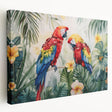 Colorful stretched canvas wall art depicting a vibrant parrot design, showcasing intricate details and rich hues, perfect for adding a tropical touch to any space.