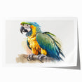 Vibrant rolled print showcasing a colorful design of tropical parrots perched on branches, ideal for home decor, enhancing living spaces with nature-inspired art.