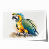 Vibrant rolled print showcasing a colorful design of tropical parrots perched on branches, ideal for home decor, enhancing living spaces with nature-inspired art.