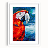 Vibrant wall art collection featuring colorful parrot designs in elegant frames with mats, showcasing a white front view, ideal for home decor enthusiasts.