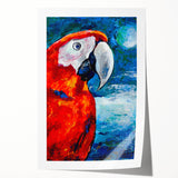 Vibrant rolled print featuring a collection of colorful parrots in a tropical setting, perfect for adding a lively touch to home decor. Ideal for bird lovers and nature enthusiasts.