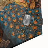 Close-up of a vibrant peacock-themed wall art piece, showcasing intricate details and rich colors, perfect for adding a touch of elegance to any room decor.
