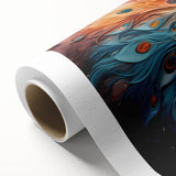 Vibrant rolled canvas showcasing a peacock design in rich blues and greens, perfect for adding a splash of color to modern home decor. Ideal for art enthusiasts.