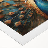 Vibrant rolled canvas showcasing an intricate peacock design in shades of blue and green, perfect for home decor enhancement and artistic expression. Ideal for bird lovers and art enthusiasts.