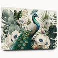 Acrylic wall art featuring a vibrant peacock design, showcased from the side with decorative pins, perfect for adding a touch of elegance to any modern decor.