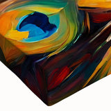 Close-up of a vibrant peacock-themed wall art canvas showcasing intricate details and rich colors, perfect for enhancing modern home decor and artistic expression.