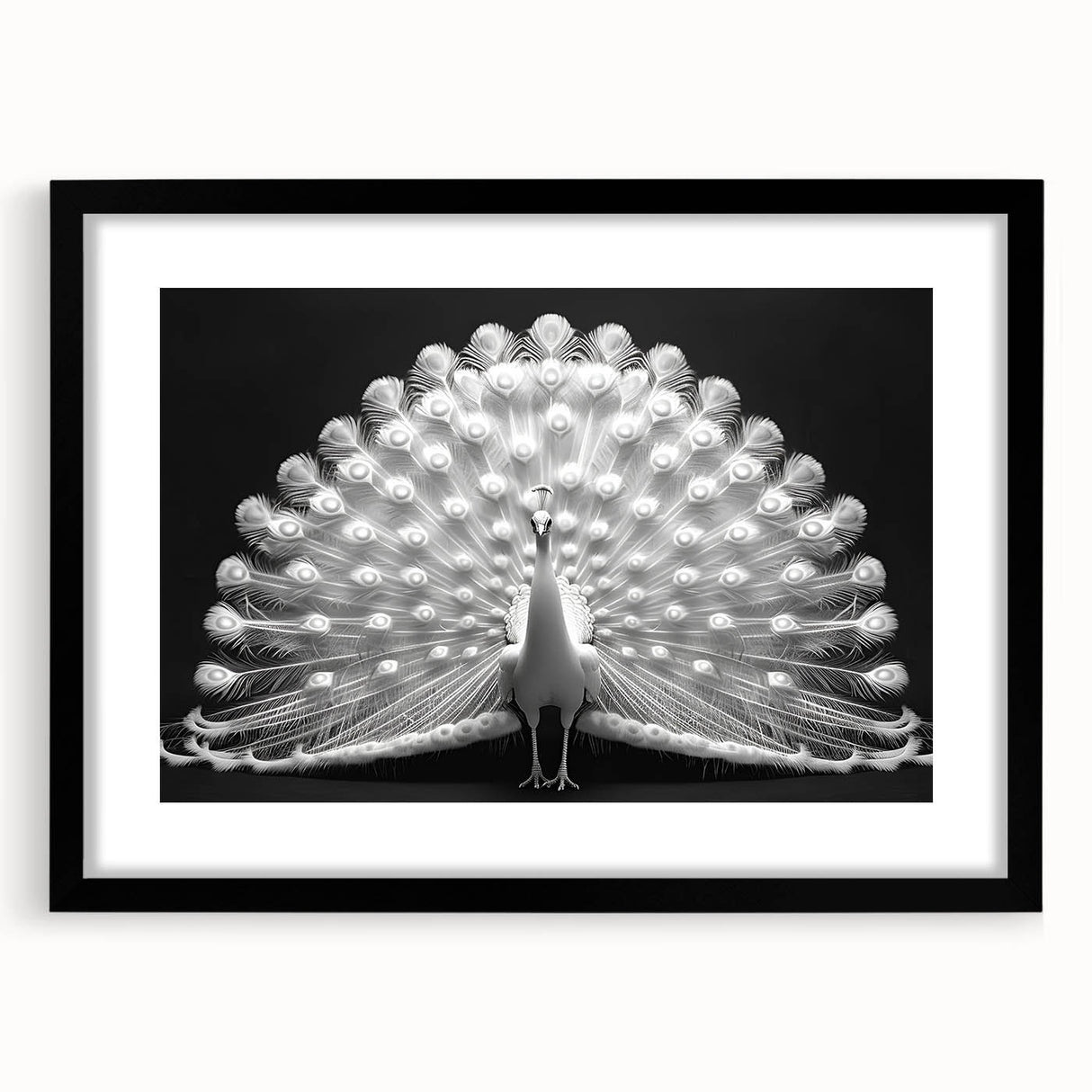 Elegant black-framed wall art featuring a vibrant peacock design, ideal for home decor. The intricate details and bold colors enhance any living space, making it a stunning focal point. Perfect for adding a touch of nature-inspired elegance to your walls.