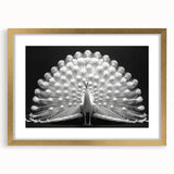 Elegant gold-framed wall art featuring a vibrant peacock design, perfect for adding a touch of sophistication to home decor. Ideal for nature-inspired interiors.