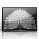 Framed acrylic wall art showcasing an intricate peacock design with vibrant colors, perfect for adding elegance to home decor. Ideal for art enthusiasts and collectors.