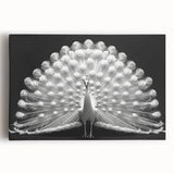 Vibrant peacock-themed wall art on stretched canvas, showcasing intricate feather details and rich colors, ideal for enhancing living spaces with a touch of elegance.