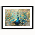 Peacock design wall art framed in black, showcasing vibrant colors and intricate details, perfect for enhancing home decor with a touch of elegance.