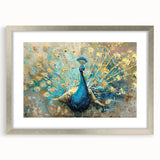 Elegant peacock design wall art collection framed in silver, showcasing vibrant colors and intricate details, perfect for modern home decor.