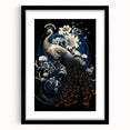 Framed wall art featuring an intricately designed peacock, showcasing vibrant colors and detailed patterns, ideal for adding elegance to living spaces.