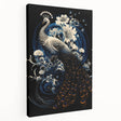Stretched canvas wall art showcasing a vibrant peacock design in rich blues and greens, perfect for adding elegance to modern home decor.