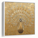 Framed canvas wall art featuring a vibrant peacock design in rich colors, showcased from a side view against a white background, perfect for modern decor.
