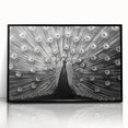 Framed wall art featuring an elegant peacock design in vibrant colors, set against a sleek black background, perfect for adding a touch of sophistication to home decor. Ideal for nature enthusiasts and art lovers alike.