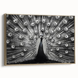 Framed canvas wall art showcasing an elegant peacock design with vibrant gold accents, ideal for enhancing home decor and adding a touch of luxury to any room.