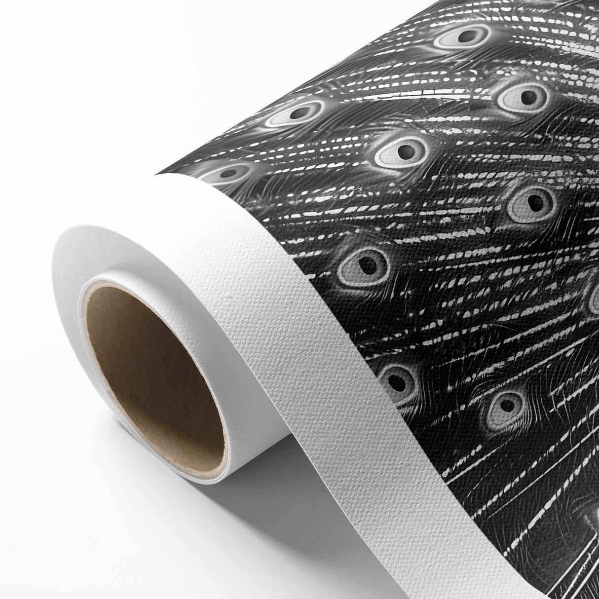 Vibrant rolled canvas showcasing a peacock design with intricate feather details, perfect for home decor or art collection, packaged securely in a cardboard tube.