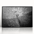 Framed wall art showcasing a vibrant peacock design in rich colors, set against a sleek black background, perfect for adding elegance to any home decor.