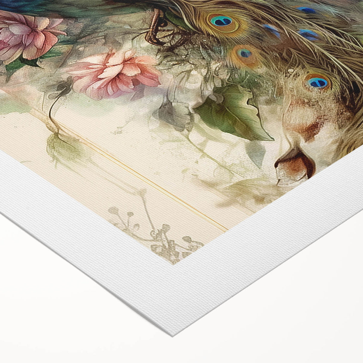 Vibrant rolled canvas artwork showcasing a peacock design, featuring rich colors and intricate details, perfect for enhancing home decor and wall art collections.