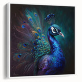 Framed canvas wall art showcasing an elegant peacock design, featuring vibrant colors and intricate details, ideal for enhancing modern home decor.
