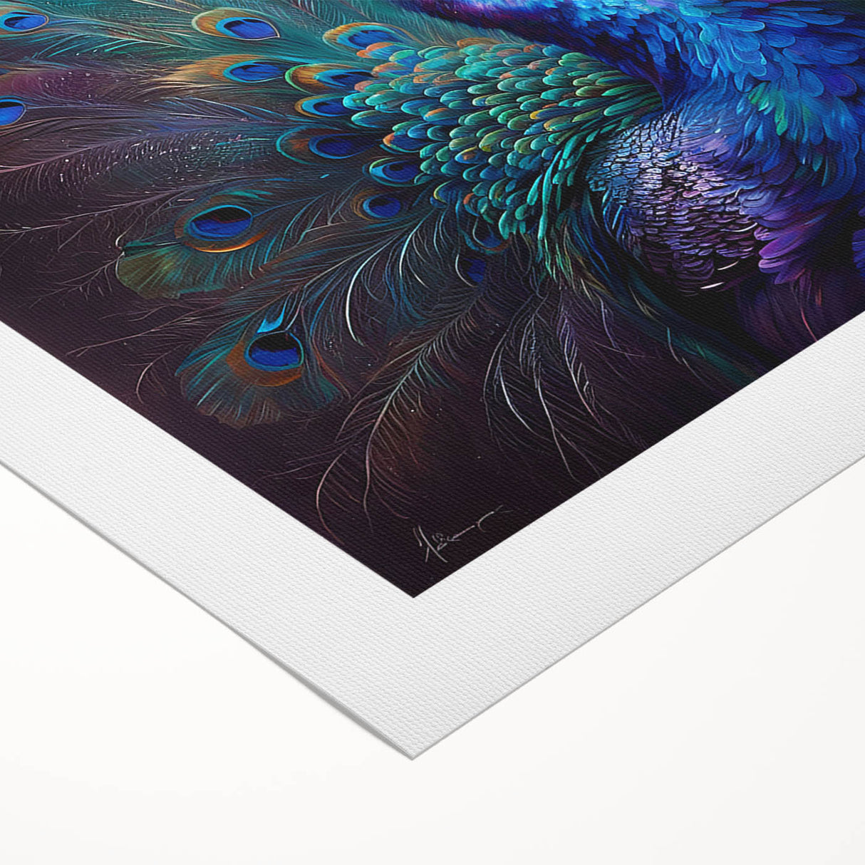 Vibrant rolled canvas featuring a stunning peacock design, showcasing intricate details and rich colors, ideal for home decor and wall art enthusiasts.
