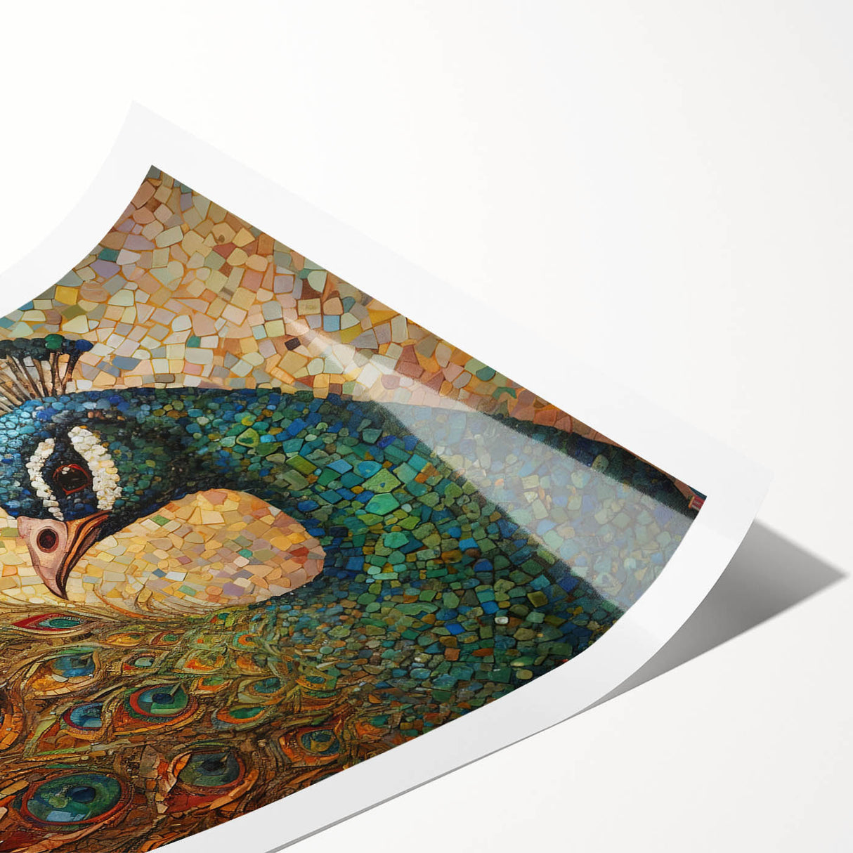 Vibrant rolled print showcasing a stunning peacock design in rich blues and greens, perfect for adding a touch of elegance to home decor. Ideal for art lovers.