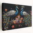 Vibrant peacock design stretched canvas wall art showcasing intricate feather details and rich colors, perfect for enhancing home decor and artistic ambiance.