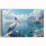 Vibrant stretched canvas wall art featuring a detailed pelican design, showcasing bright colors and intricate textures, perfect for enhancing home decor.