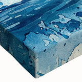 Close-up of a vibrant stretched canvas wall art featuring a detailed pelican design, showcasing rich colors and textures, perfect for enhancing any coastal-themed decor.