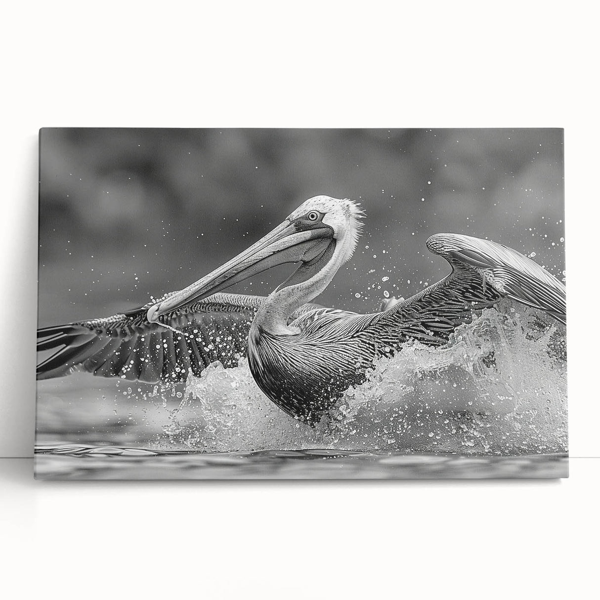 Stretched canvas wall art featuring a vibrant pelican design in colorful hues, perfect for beach-themed decor, showcasing intricate details and textures.