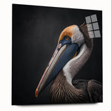 Elegant acrylic wall art featuring a side view of a pelican, showcasing intricate details and vibrant colors, perfect for enhancing modern home decor.