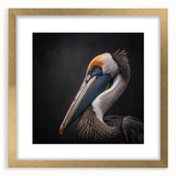 Pelican-themed wall art framed in gold with a white mat, showcasing intricate bird designs against a neutral background, perfect for coastal decor enthusiasts.